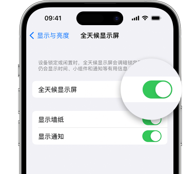 小榄镇苹果15预约维修分享iPhone15如何设置全天候显示屏幕可见 